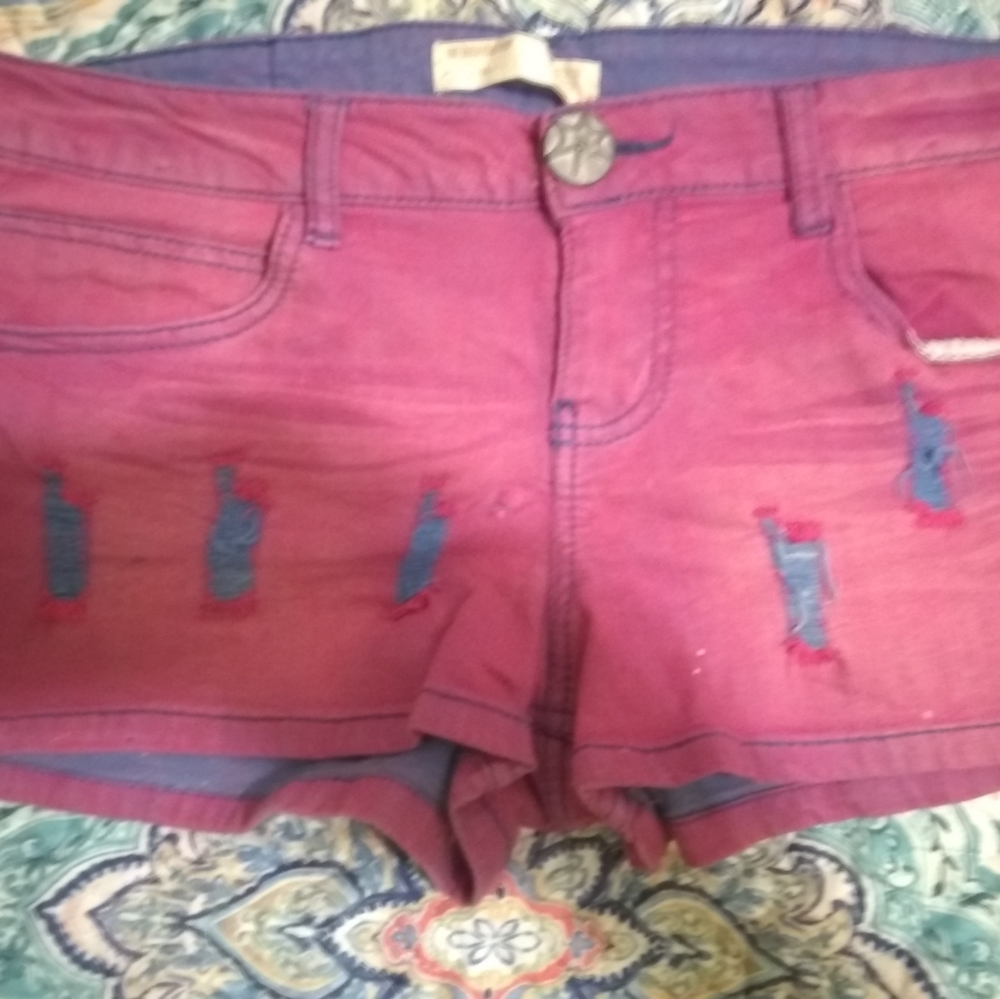 Demin short, women's, blue and red